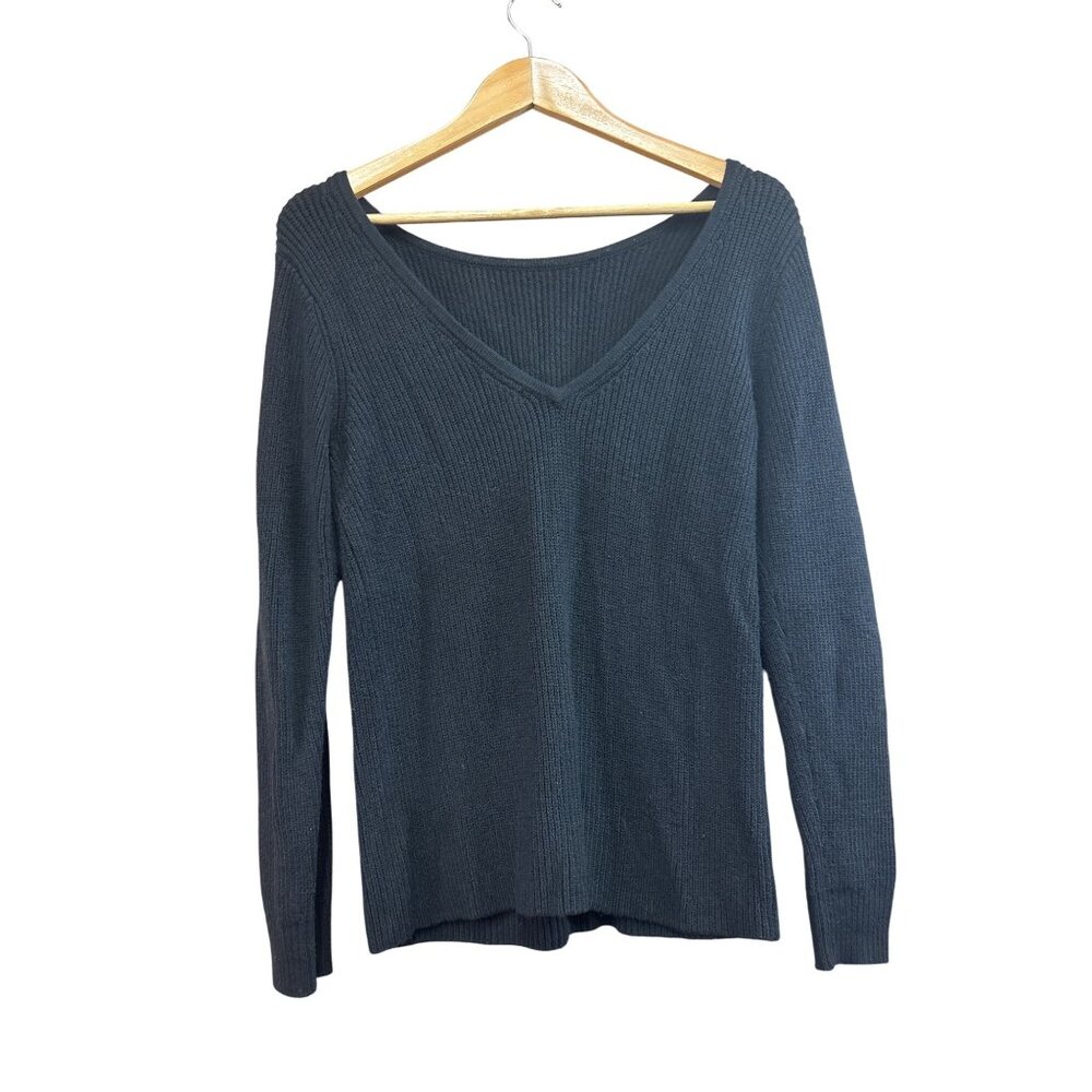 Ribbed Black V-Neck Sweater